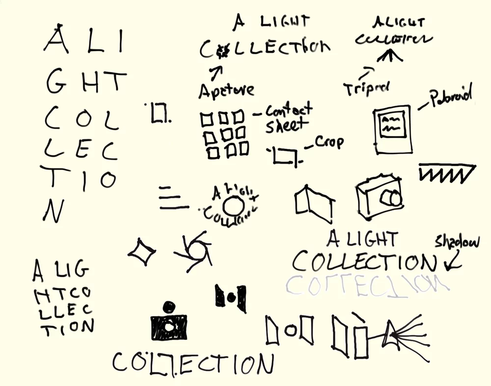 Thumbnail roughs of initial logo concepts.