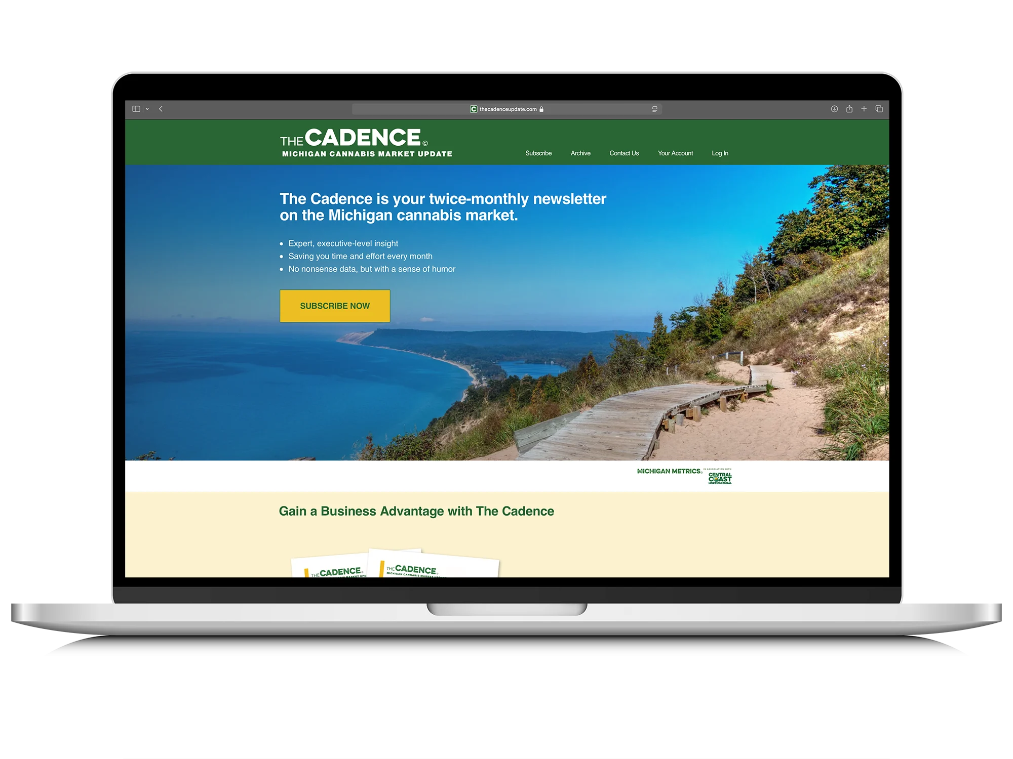 The Cadence homepage displayed on a MacBook.